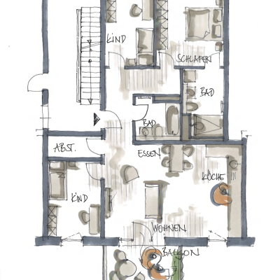Beispielgrundriss einer 4-Zimmer-Wohnung