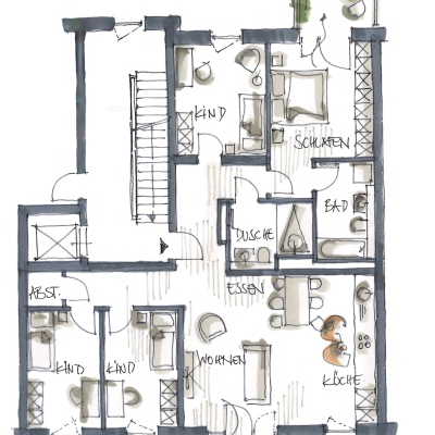 Beispielgrundriss einer 5-Zimmer-Wohnung