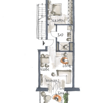 Beispielgrundriss einer 2-Zimmer-Wohnung